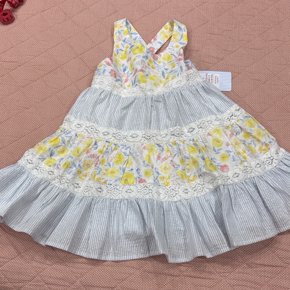 Tommy Bahama Kids Dress with Yellow Floral and Blue Stripes